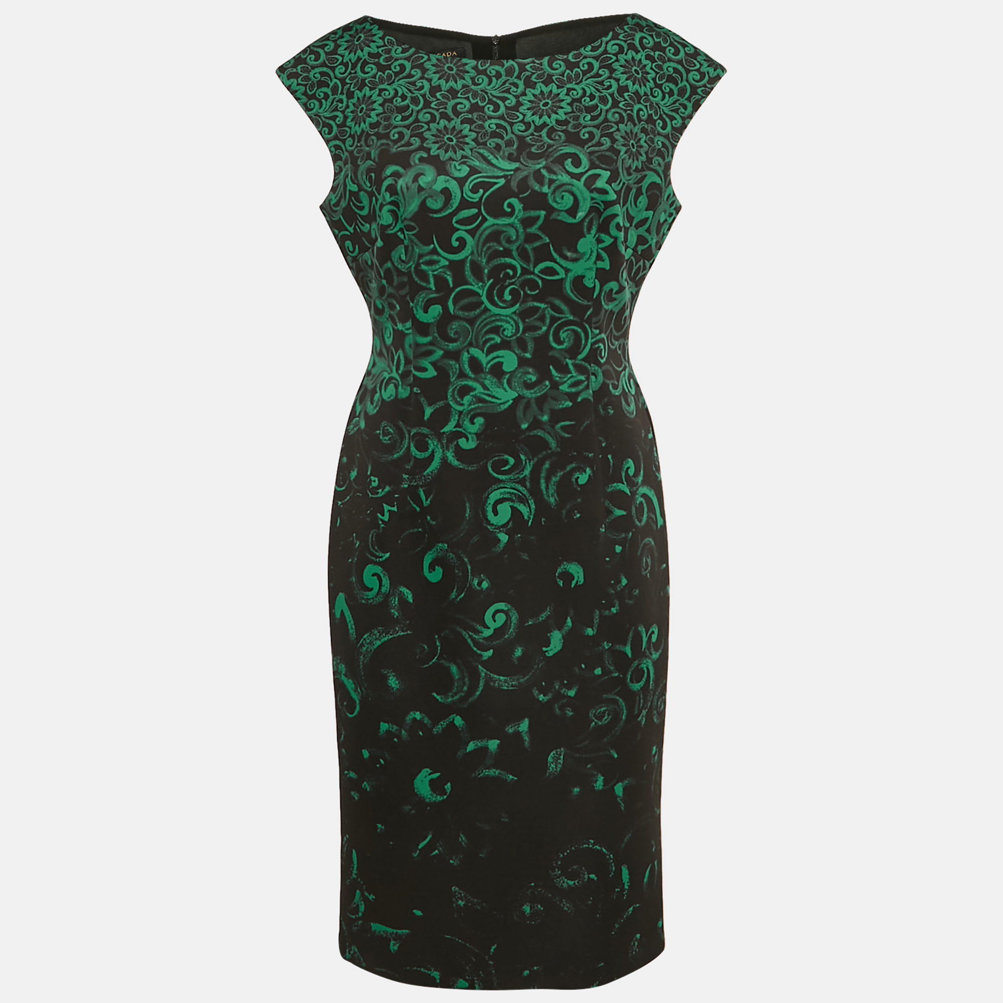 

Escada Black/Green Floral Print Neoprene Midi Dress L