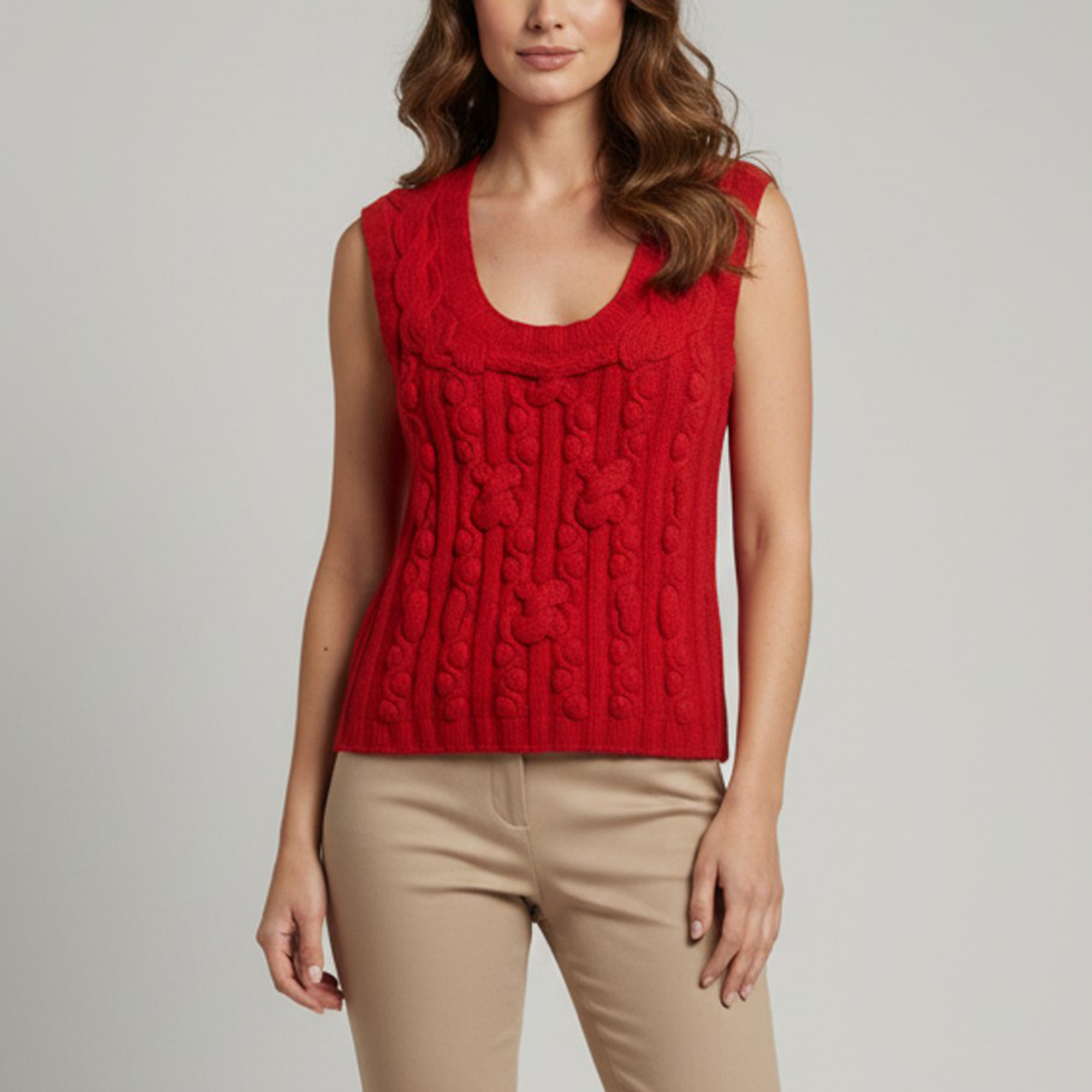 

Escada Red Cable Knit Sleeveless Vest M