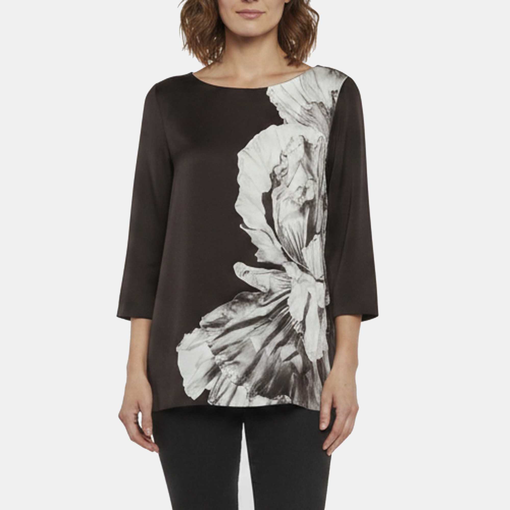 

Escada Sport Black Floral Print Crepe Long Sleeve Blouse M