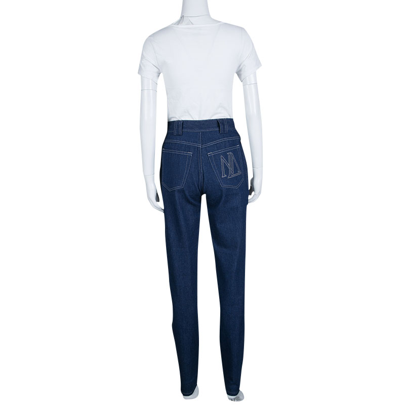 Pre-owned Escada Indigo Dark Wash Denim High Waist Jeans M In Blue