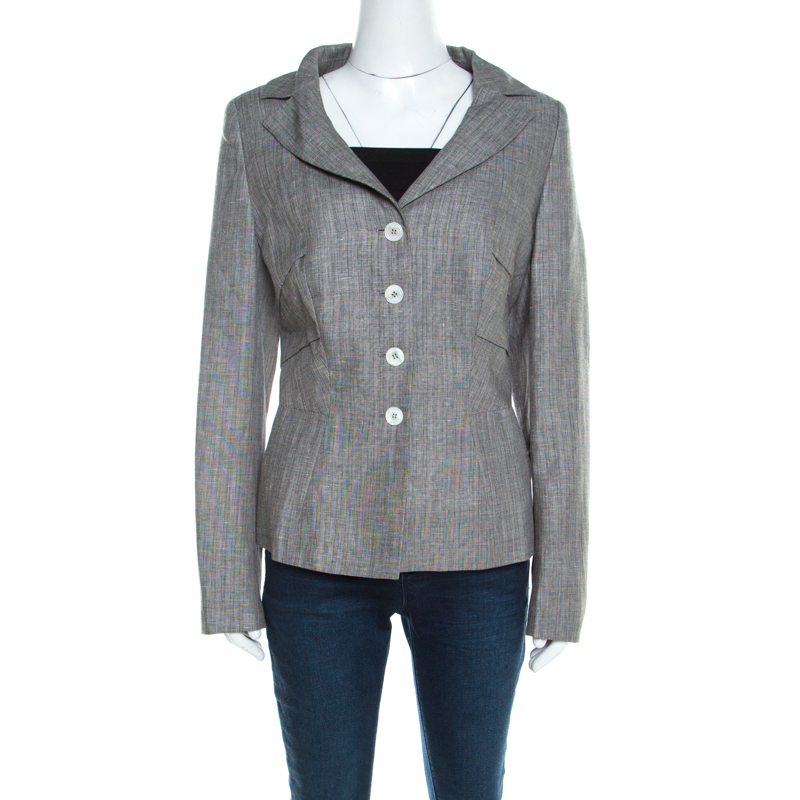 

Escada Grey Linen and Wool Pleat Detail Tailored Blazer L