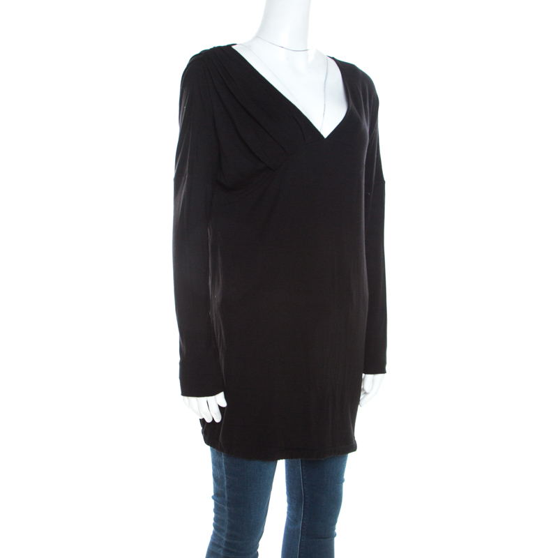 

Escada Black Stretch Knit Plunge Neck Empire Erdem Top