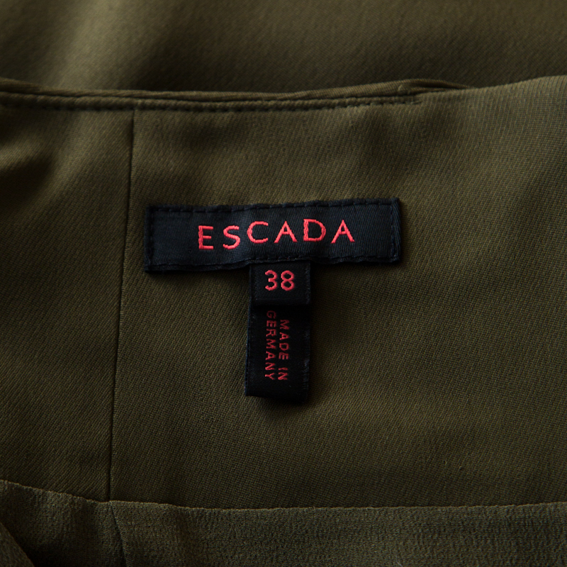 Pre-owned Escada Moss Green Silk Gathered Waistband Pencil Skirt L