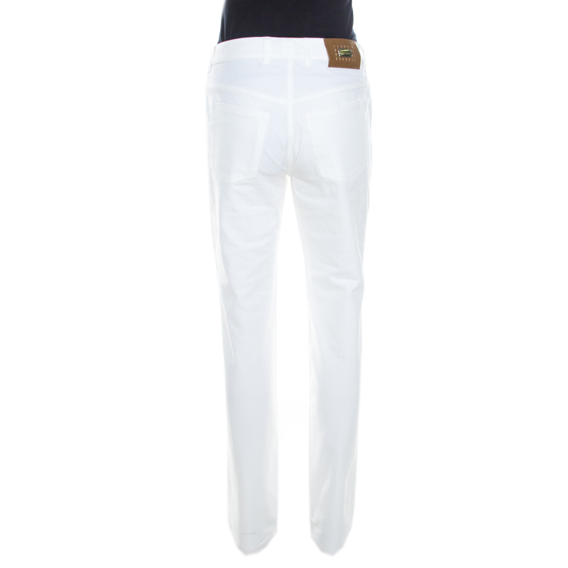 Pre-owned Escada White Stretch Denim High Rise Straight Leg Tessa Jeans S