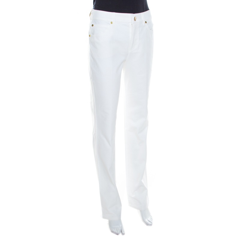 Pre-owned Escada White Stretch Denim High Rise Straight Leg Tessa Jeans S
