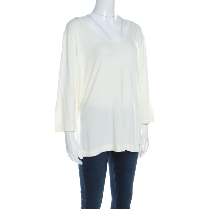 

Escada Buttercream Stretch Knit Long Sleeve Jersey Top XXL, Cream