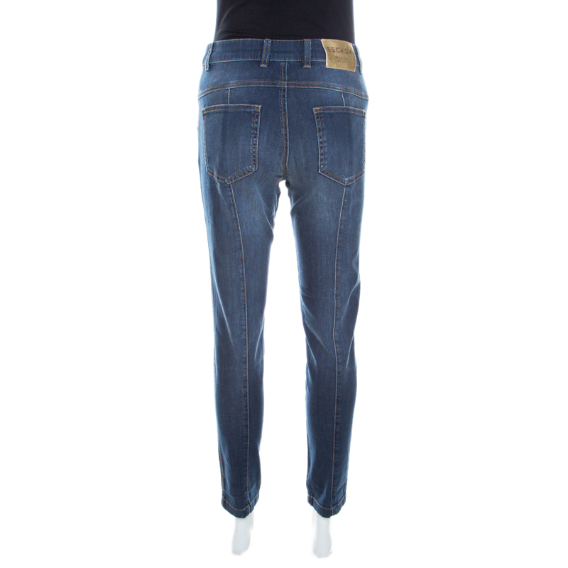 Pre-owned Escada Indigo Faded Effect Denim Cropped Skinny Jeans S In Blue