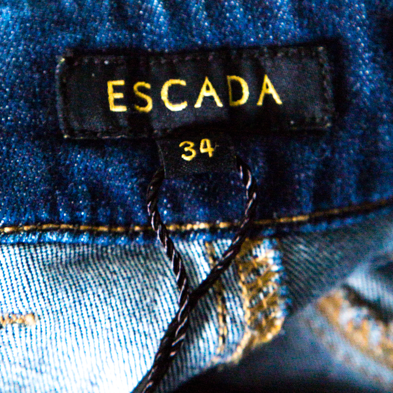 Pre-owned Escada Indigo Faded Effect Denim Cropped Skinny Jeans S In Blue
