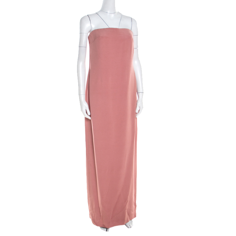 

Escada Litchi Pink Silk Asymmetric Hem Strapless Gunn Evening Gown