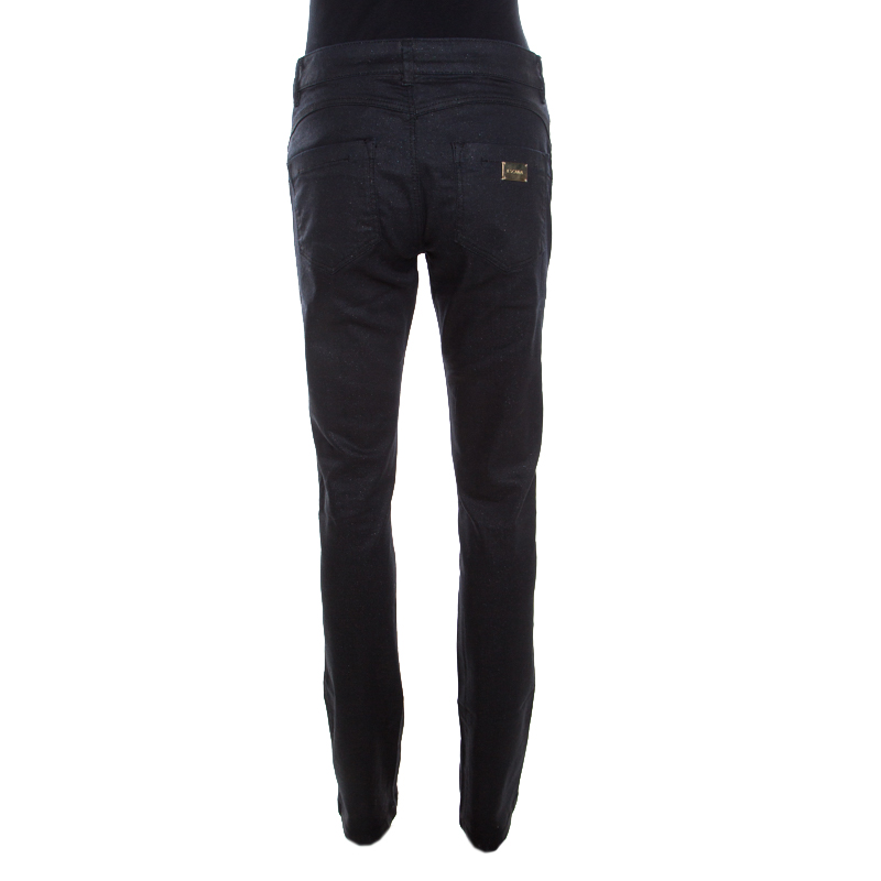 Pre-owned Escada Black Glitter Denim High Rise Straight Leg Jeans M