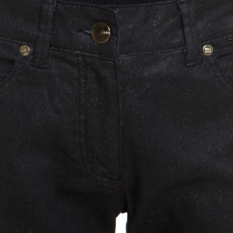 Pre-owned Escada Black Glitter Denim High Rise Straight Leg Jeans M