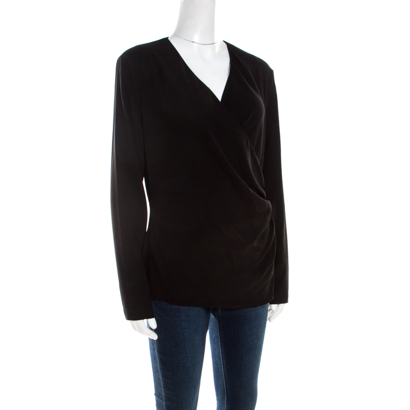 

Escada Black Knit Ruched Crossover Front Long Sleeve Namie Top