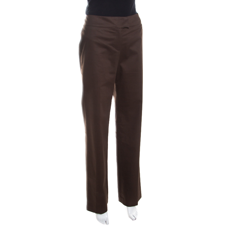 

Escada Brown Stretch Cotton High Waist Straight leg Trousers