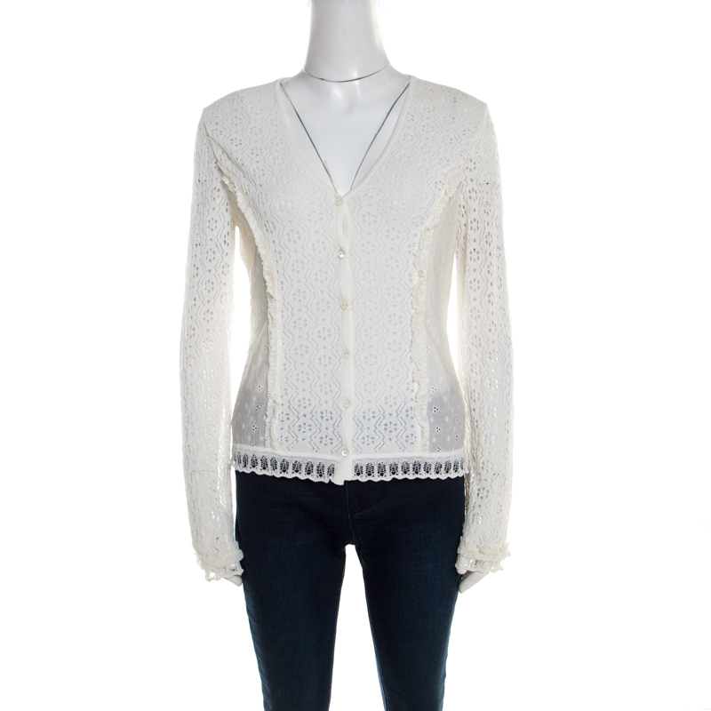 

Escada Off White Multi Lace Paneled Long Sleeve Cardigan M