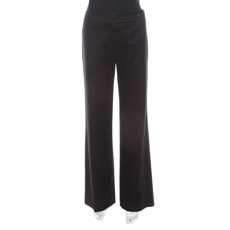 

Escada Black Textured Cotton Jacquard High Waist Wide Leg Trousers M