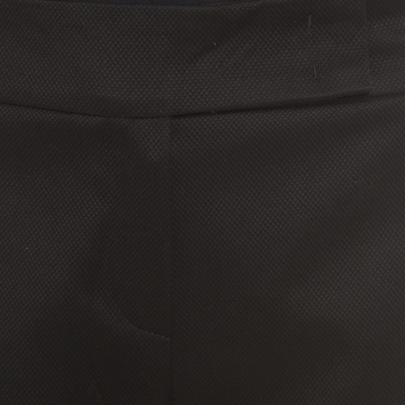 Pre-owned Escada Black Textured Cotton Jacquard High Waist Wide Leg Trousers M
