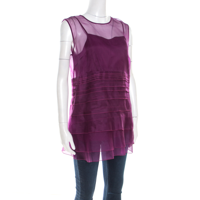 

Escada Amethyste Purple Sheer Silk Sleeveless Norga Layered Top