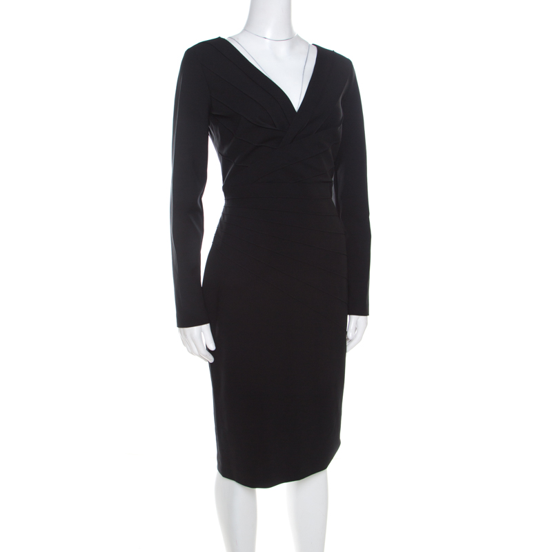 

Escada Black Stretch Crepe Pintuck Detail Dinore Sheath Dress