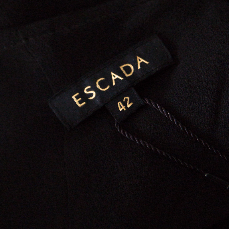 Pre-owned Escada Monochrome Sheer Yoke Detail Long Sleeve Dary Dress L In Black