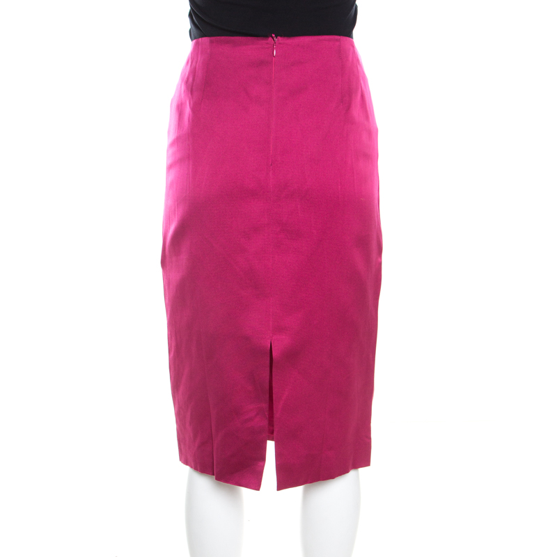 Pre-owned Escada Pink Silk Satin Slit Detail Pencil Skirt L