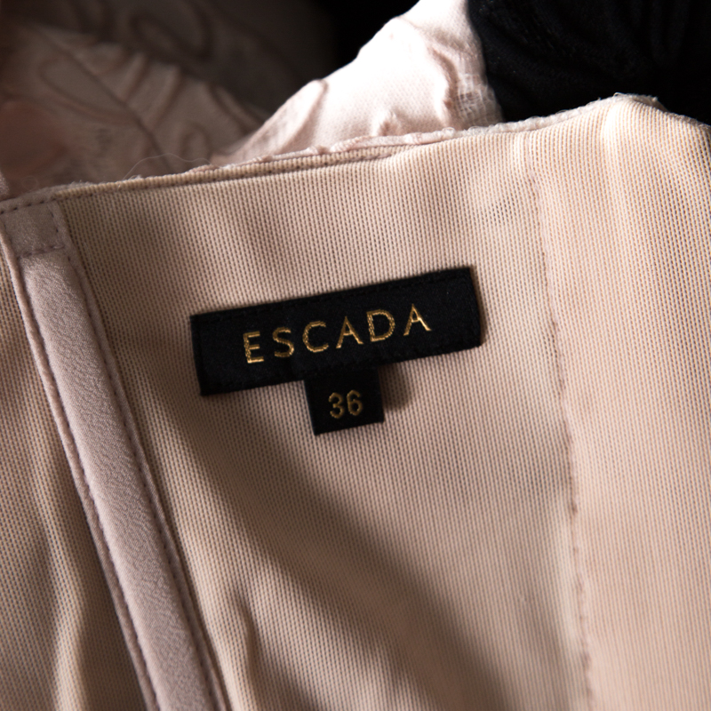 Pre-owned Escada Bicolor Floral Jacquard Cotton Silk Doren Corset Dress M In Multicolor