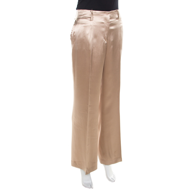 

Escada Beige Silk Satin Wide Leg Trousers