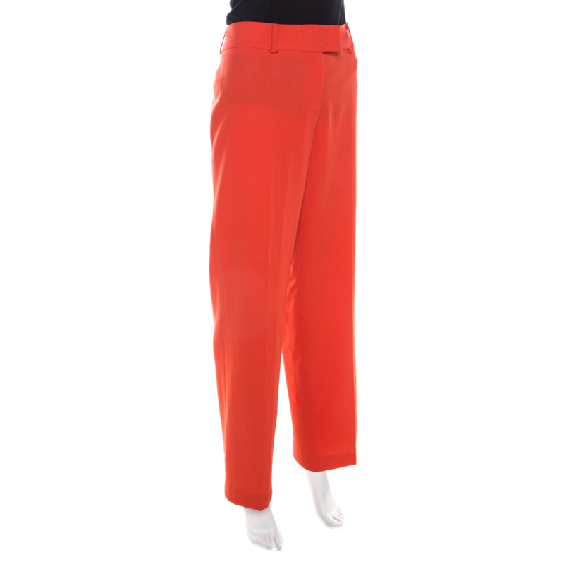 

Escada Orange Crepe Wool Wide Leg Trousers