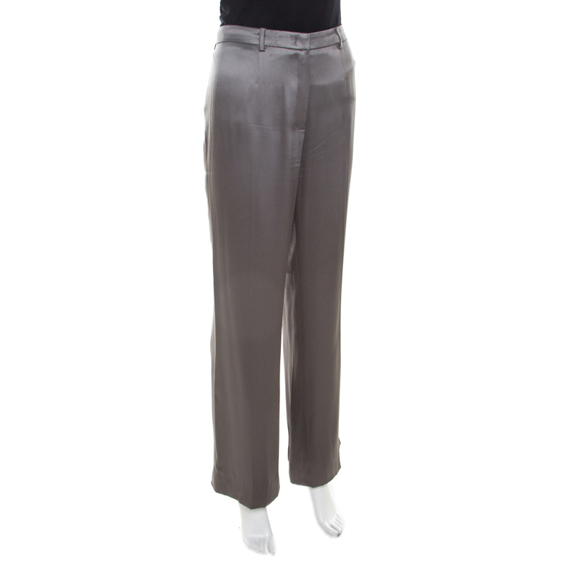 

Escada Grey Silk Wide Legged Trousers