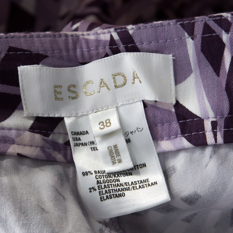 Pre-owned Escada Purple Abstract Print Cotton Flared Trousers M