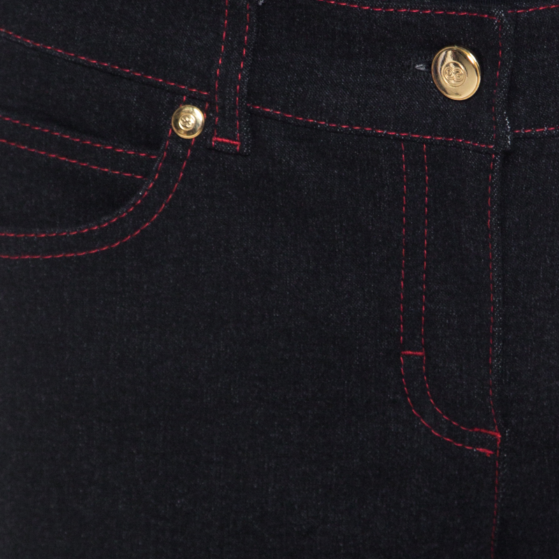 Pre-owned Escada Black Stretch Denim Dragon Embroidered Flared Jeans M