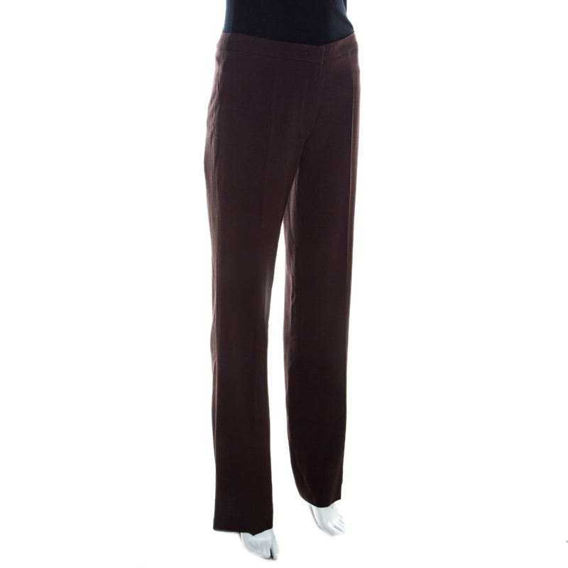 

Escada Dark Brown Wool Crepe Wide Leg Trousers