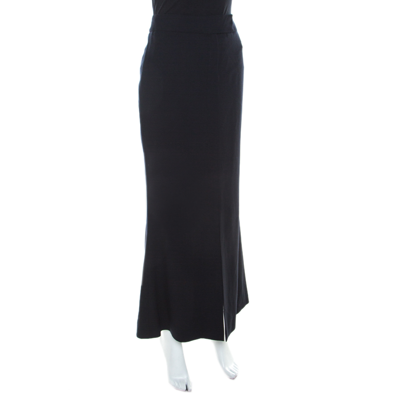 

Escada Navy Blue Wool Crepe Front Slit Detail Midi Skirt