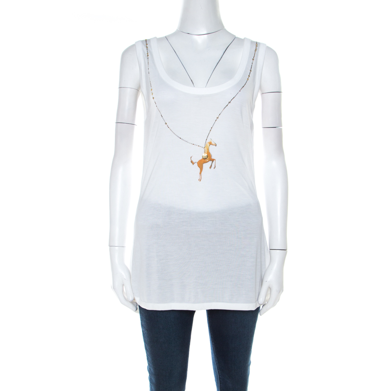 Escada White Horse Necklace Print Jersey Embellished Vest L