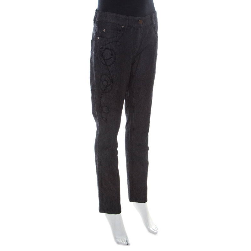 

Escada Black Embroidered Denim Slim Fit Jeans