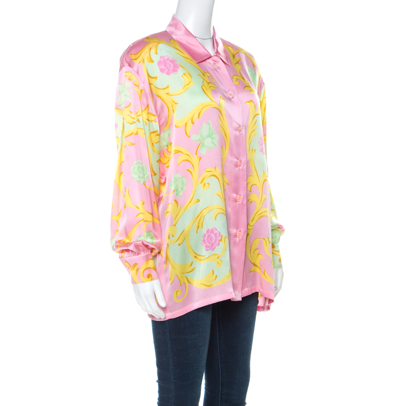 

Escada Pink Printed Silk Padded Shoulder Shirt