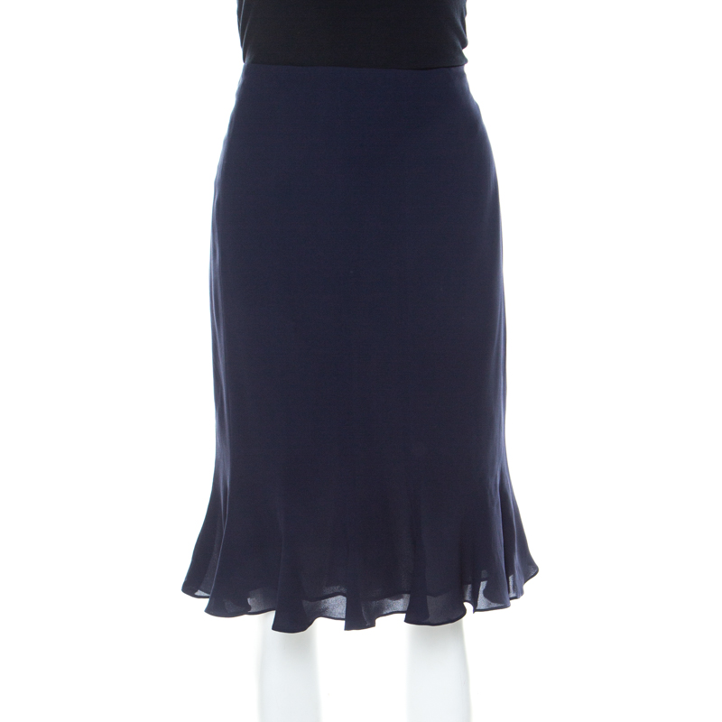 Pre Owned Escada Navy Blue Silk Paneled Flutter Skirt M
