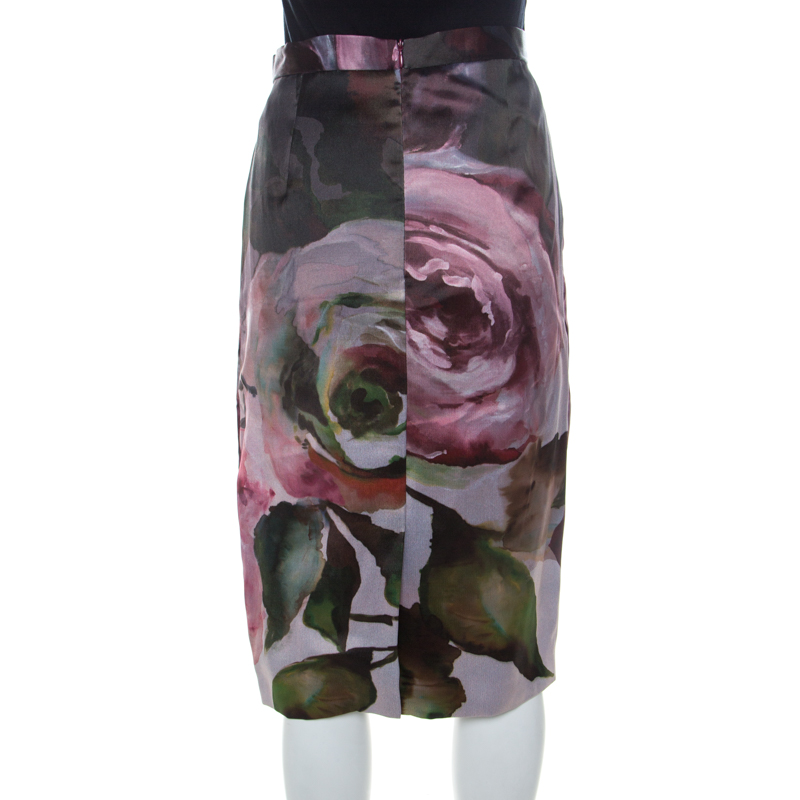 Pre-owned Escada Multicolor Floral Print Knee Length Sheath Skirt M