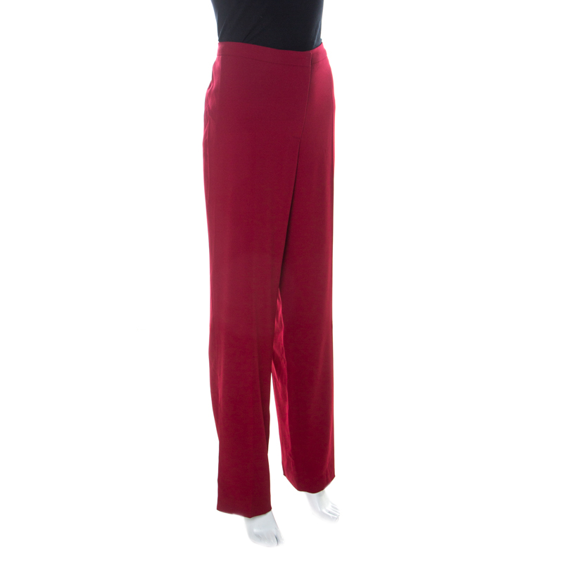 

Escada Cherry Red Crepe Wide Leg Tovah Trousers