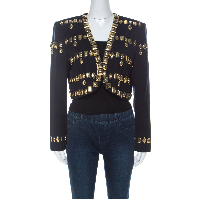Escada Black Wool Gold Bead Embellished Vintage Jacket L