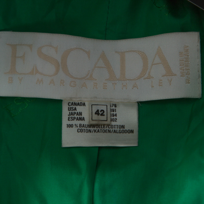 Pre-owned Escada Bicolor Leopard Print Cotton Short Sleeve Double Breasted Blazer L In Green