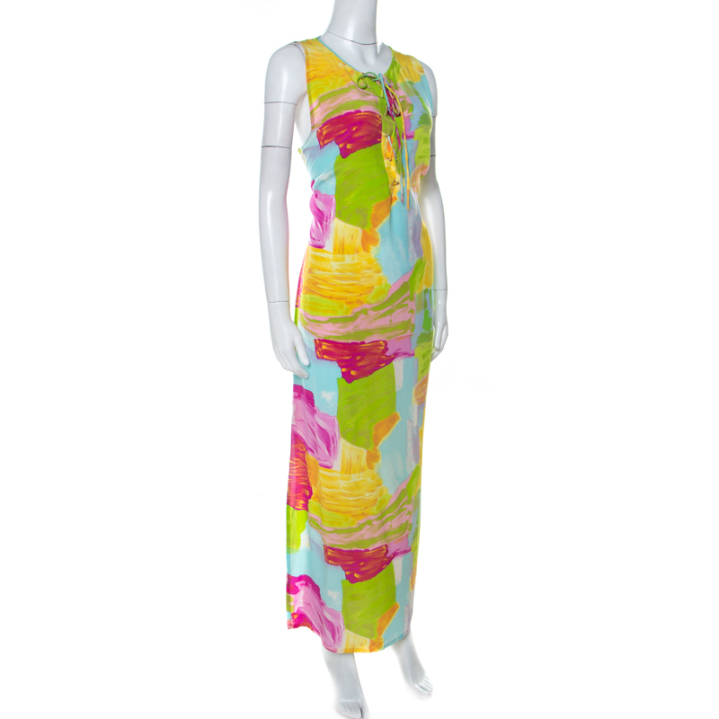 

Escada Multicolor Printed Silk Side Slit Detail Maxi Dress