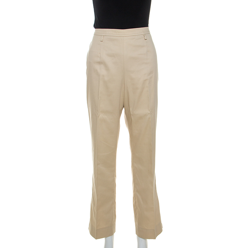 Escada Beige Cotton Straight Fit Trousers XL