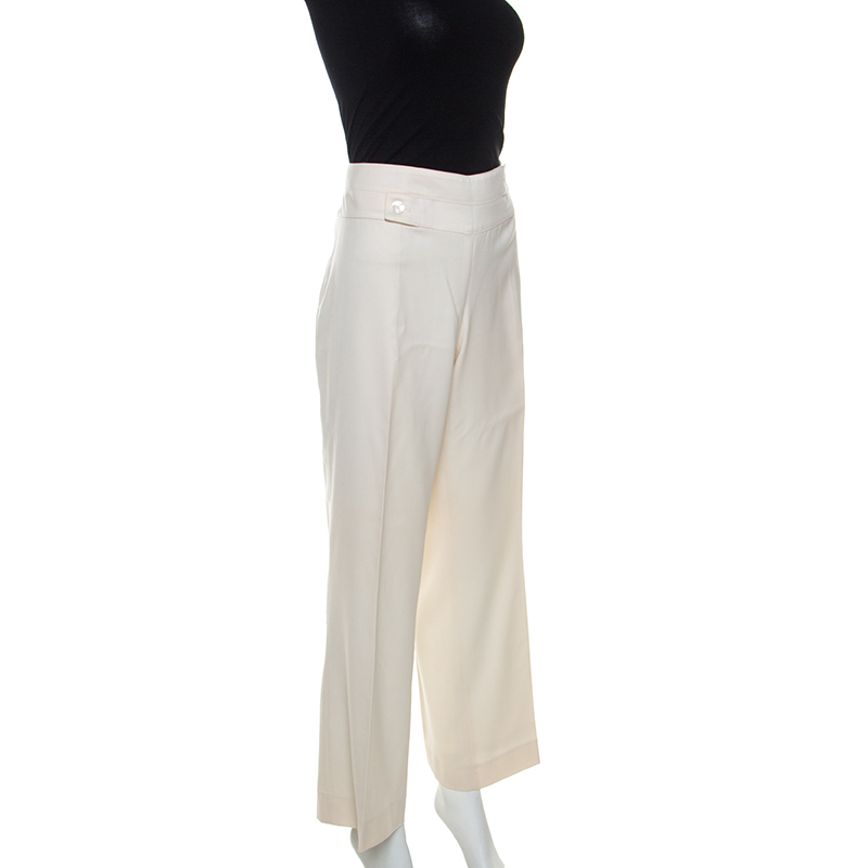 

Escada Off White Virgin Wool Wide Leg Trousers, Cream