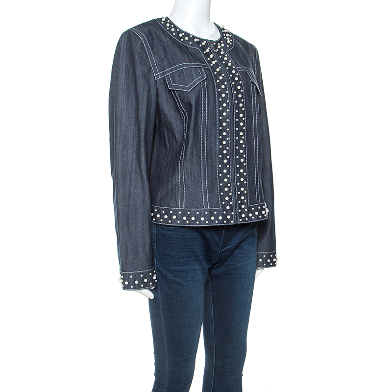 

Escada Dark Blue Pearl Embellished Zipped Jacket