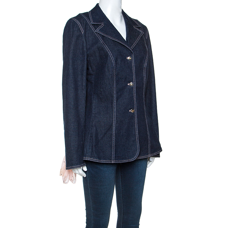 

Escada Dark Blue Denim Ribbon Detail Jacket