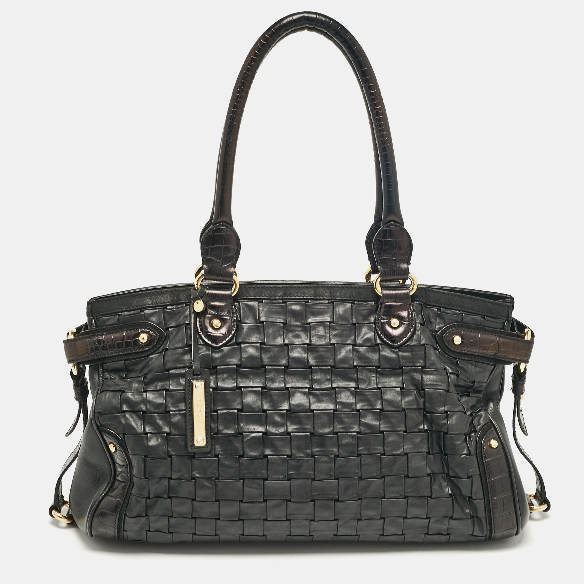 

Escada Black Woven Leather Horizontal Margaretha Tote