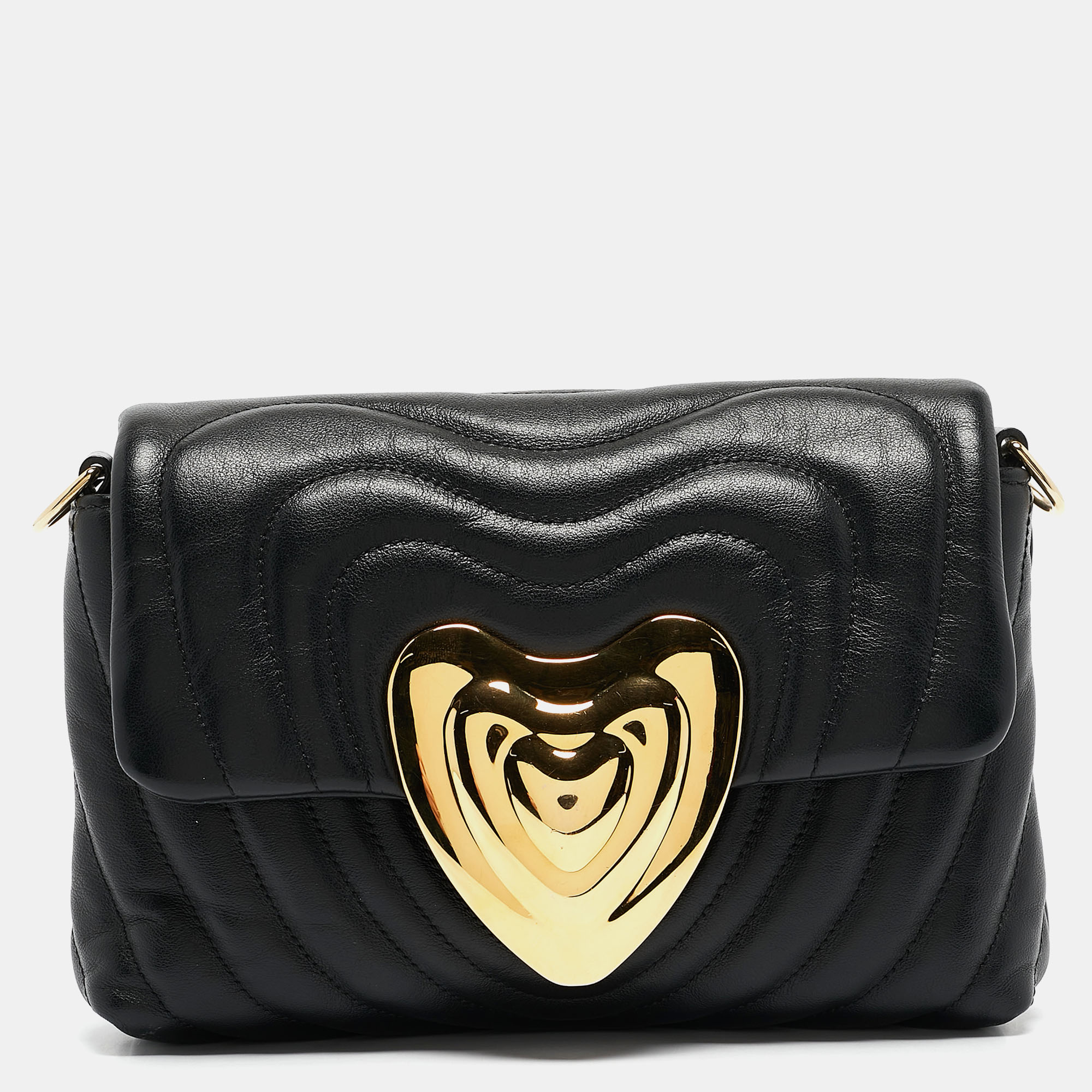 

Escada Black Quilted Leather Heart Flap Clutch Bag