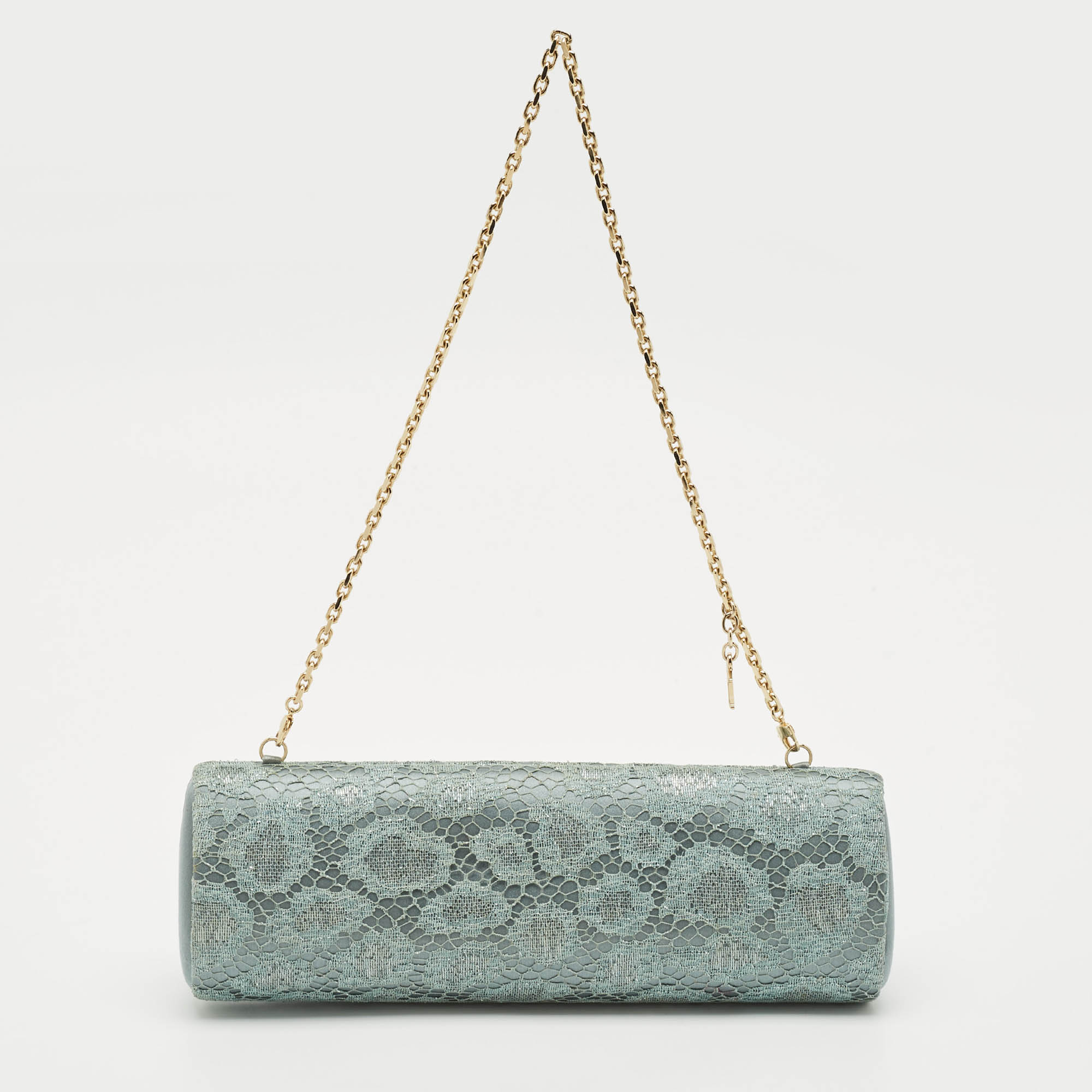

Escada Metallic Green Lace and Satin Tube Chain Clutch