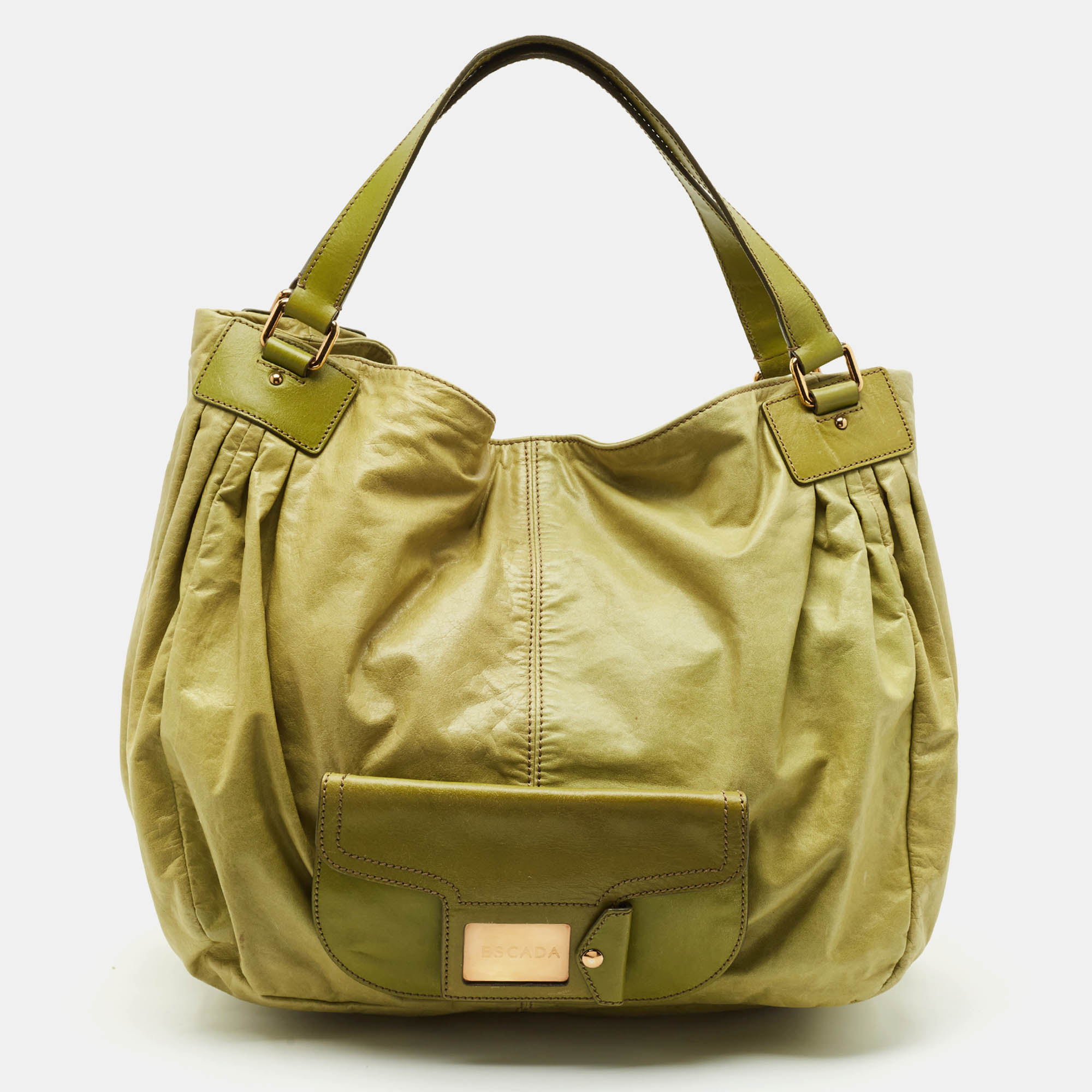 

Escada Lime Green Leather Front Pocket Hobo