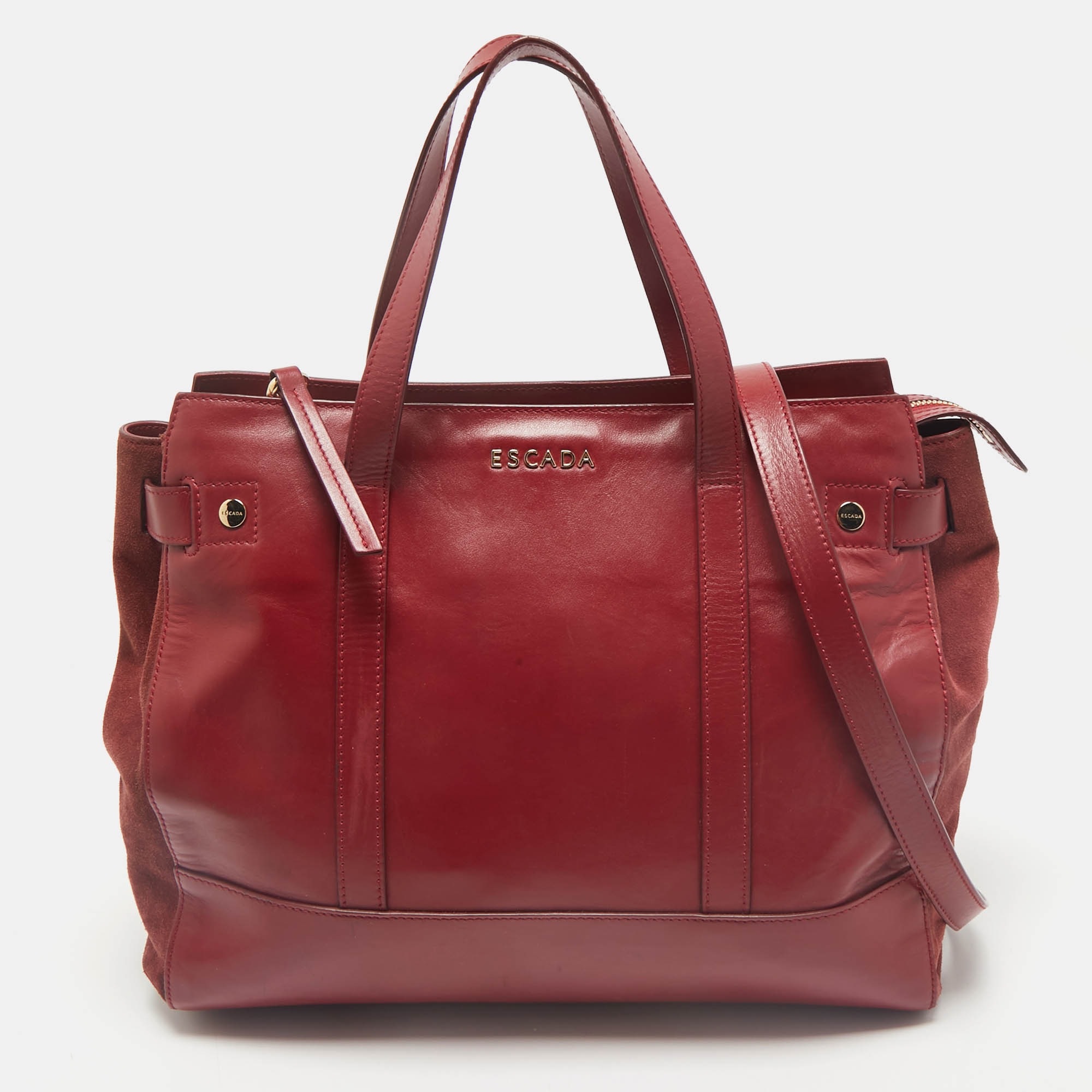

Escada Red Leather and Suede Zip Tote